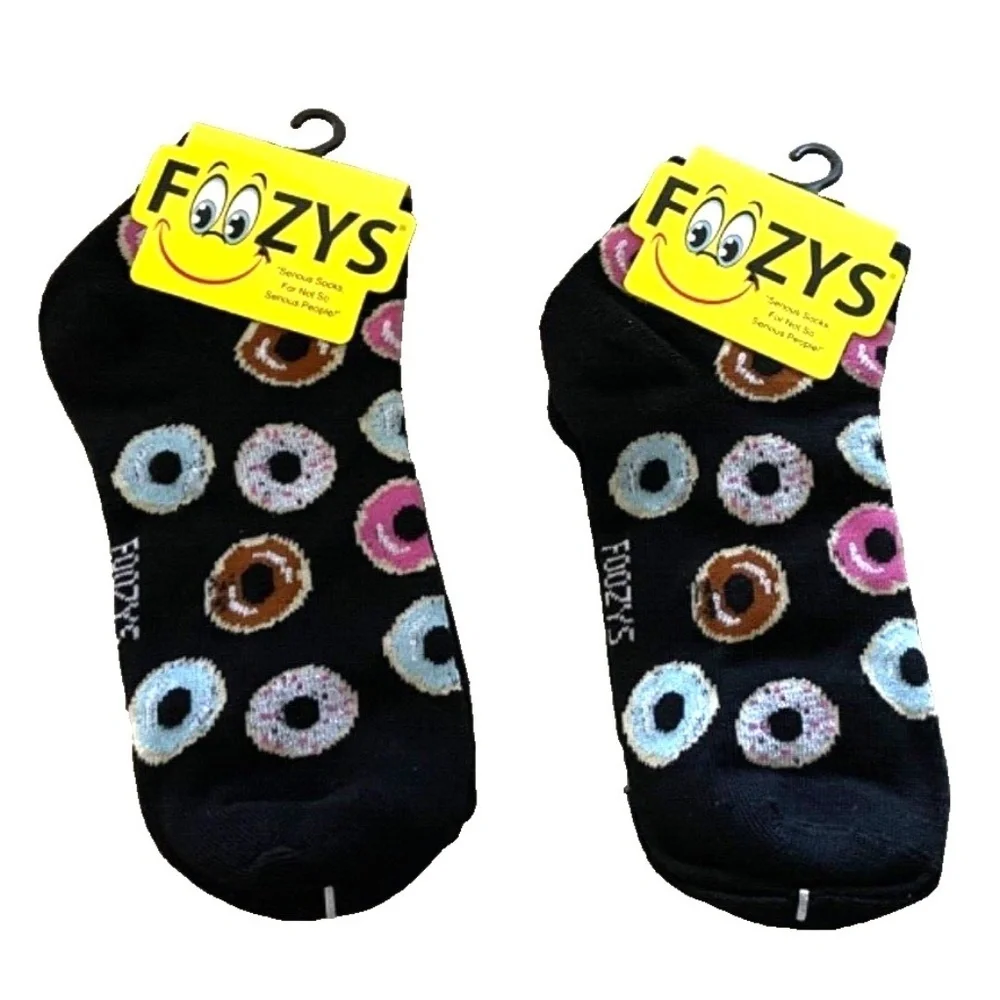 Foozys‎ Women's Ankle Socks: 2 Pair Set; Doughnuts; Black; Women's Size 9-11